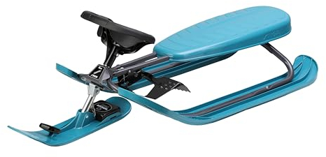 STIGA Snowracer Curve – Robuster Lenkschlitten mit Bremse und Zugseilwinde – Stahlrahmen Bobschlitten für Kinder und Erwachsene bis 90 kg – Winter Schlitten ab 7 Jahren, Bio Aqua