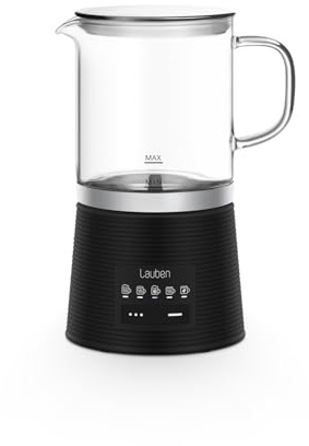 Lauben Glass Milk Frother 600BG, Milchaufschäumer mit Glasbehälter für kaltes und heißes Aufschäumen, 360° drehbarer Sockel, Modi für kaltes, heißes Aufschäumen, Rühren und heiße Schokolade