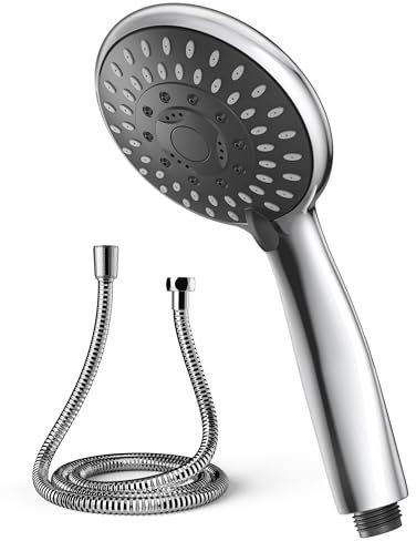 VOXON Shower Head with 1.8m Hose - High Pressure 5 Spray Modes, Chrome Handheld Showerhead Replacement for Low Water Pressure, Universal Fit