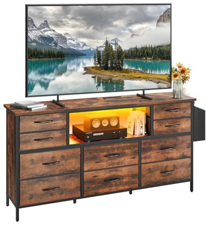 YITAHOME 140CM TV Cabinet, TV Stand Cabinet Unit for TVs up to 65 Inches with RGB LED Lighted TV Gaming Entertainment Center for PS5 with 10 Foldable Drawers and Shelves TV Stand Unit for Living Room