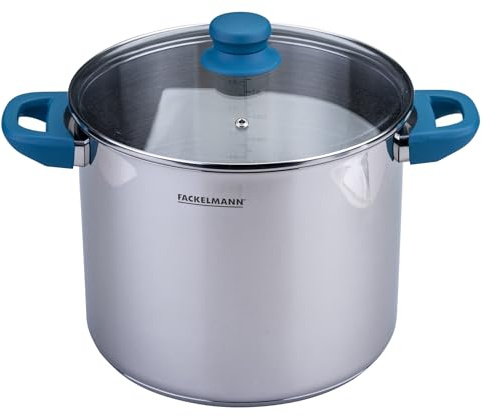 Fackelmann Suppentopf Essential, Ø 24 cm, 9L, Hochwertiger Edelstahl, ergonomische Bakelit-Griffe, für alle Herdarten geeignet, Blau