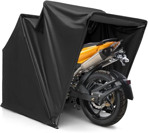 GYAMX Motorrad Garage 345 x 137 x 190 cm, Wasserdichtes Motorrad Zeltgarage mit Erdspieße & stabilem Metallrahmen, Faltgarage, Carport, Fahradgarage Gerätezelt für Motorräder & Brennholz