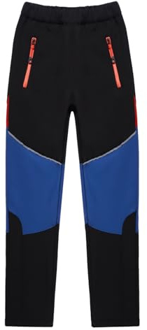 BWBIKE Pantalones de Nieve para Niños con Forro Polar Térmico Forrado al Agua y al Viento, Pantalones de Esquí de Invierno Softshell para Exteriores con Bolsillos con Cremallera para Niños y Niñas