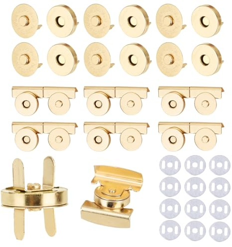 24 Pares Broches Magnéticos para Bolsos, 2 Estilos Botones Magnéticos Sin Costuras Cierre Metálico para Manualidades de Costura de Cuero Tela (Dorado)