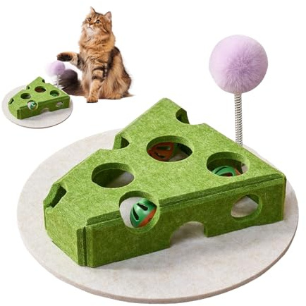 Ahuuen Puzzle Feeder Cat,Puzzle Alimentaire Design Fromage pour Chats - avec Kit d'Accessoires Incluant d'Agitation, Clochette, Souris et Boîte à Nourriture pour Jeu des Races