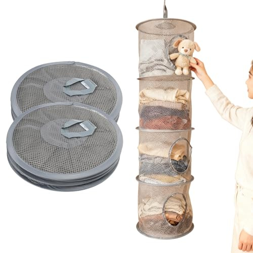 sofun 2 unidades de almacenamiento colgante para peluches (4 niveles, gris) – Almacenamiento de malla plegable, estante colgante de tela para habitación infantil y caravana, organizador colgante para