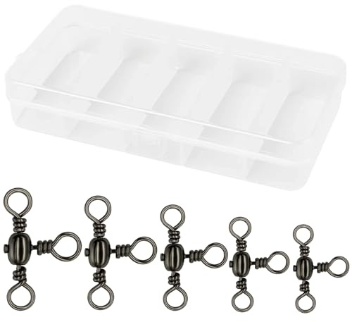 100 Pieces Barrel-Shaped Through Swivels With Storage Box, 6#*10/7#*20/8#*20/10#*20/12#*30, Durable Fishing Swivels For Sea Fishing Rigs And Fishing Tackle, Smooth Rotation Mechanism, 12.9*6.1cm