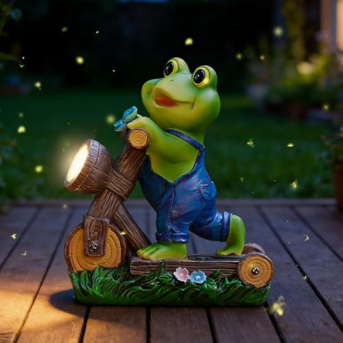 WRQIOO Decorazione da giardino per esterni, rana, decorazione da giardino a energia solare con luce solare, IP65, resistente alle intemperie, statua di rana So-lar per terrazze, prato, cortile