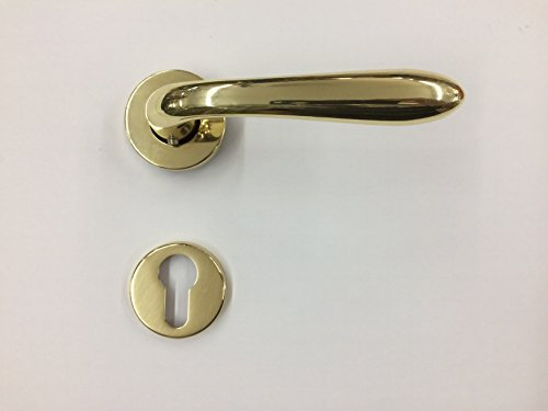 MANIGLIA PER PORTA SIDNEY 1126 IN MARITECH ORO LUCIDO, FORO CILINDRO YALE, COMPLETA PER UNA PORTA DENTRO+FUORI, ROSETTA mm45 CON MOLLA DI RITORNO VITI DI FISSAGGIO COMPRESE