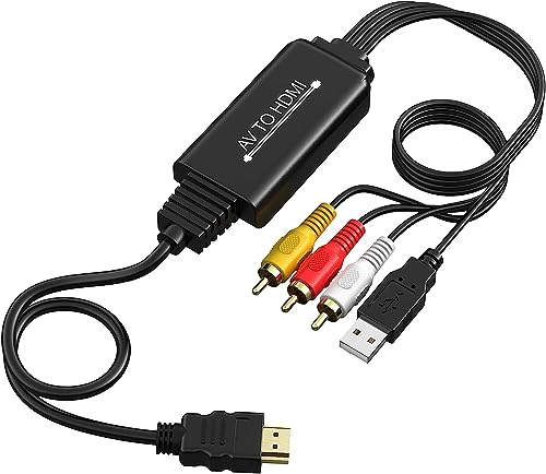 RCA to HDMI Converter, AV to HDMI cable, 3 RCA CVBS Composite to 1080P HDMI AV Adapter Supporting PAL NTSC for PC, Laptop, TV, STB, VHS, VCR Camera, DVD Etc …