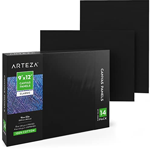 ARTEZA Leinwand | 22,9 x 30,5 cm, 14 Stück | Schwarze Leinwandtafel | Grundiert, 100% Baumwolle | Canvas für Malerei, Acrylfarben, Ölfarben & Nasse Kunstmedien | Leinwände für Profis & Hobbymaler