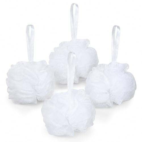 4 Exfoliating Bath Wash Ruffles - for Bathtub and Shower, Skin Scrubbing and Body Exfoliating Ball Loofah Sponges Easiest and Most Effective Way to Exfoliate