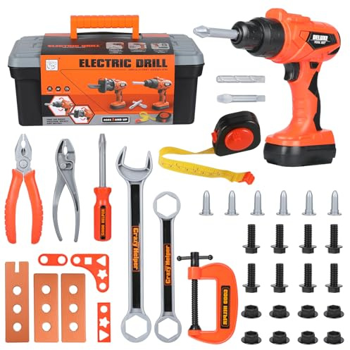 Elitoky Kids Tool Set - 35 PCS Toddler Tool Set with Tool Box & Electronic Toy Drill, Pretend Play Kids Construction Toy, Toddler Boy Toys, Toy Tools for Kids Ages 3,4,5,6,7,8 Years Old