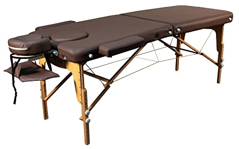 Zen Basic III Flat Massageliege klappbar & Mobile Massagetisch aus Holz, stabile Massagebett - Massagebank höhenverstelbar, Kosmetikliege - Behandlungsliege mit Kopfteil, Armstütze & Tasche (Braun)