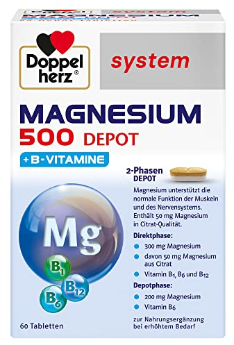 Doppelherz system Magnesium 500 Depot – Hochdosiertes Magnesium als Beitrag zur normalen Muskelfunktion – 60 Tabletten
