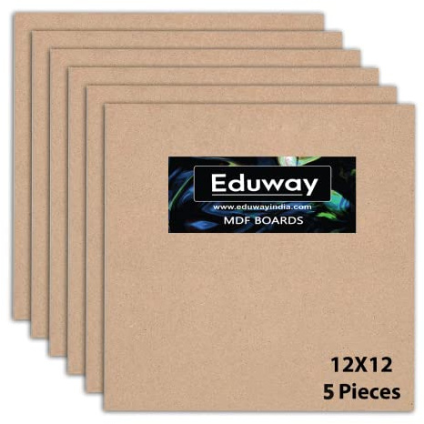 Eduway 30 x 30 cm MDF-skiva träark för mandala, Lippan, hartskonst & hantverk, 4 mm tjock, paket med – 5 – premium kartongmaterial för konstnärer, konst- och hantverksstudenter – hård utskärning i små