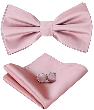 HOULIFE Fliege Herren Set - Verstellbare Fliege aus Satin Polyester Vorgebunden Fliege, einfarbige Einstecktuch, Manschettenknöpfe Set für Bräutigam Hochzeit formal mit Geschenkbox