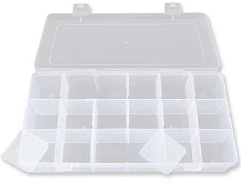8052 Boîte de tri transparente 23,2 x 12,3 x 4,3 cm 18 compartiments – Boîte à bijoux en plastique pour petites pièces Boîte de rangement avec couvercle Organisateur 8052