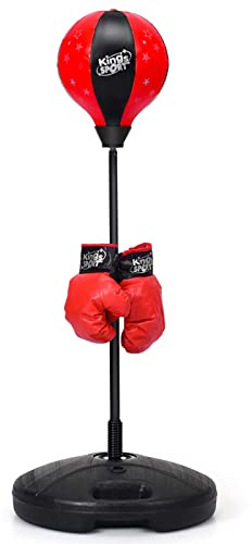 GYMAX Punching Ball da Terra per Adulti e Bambini, Sacco da Boxe con Guanti e Altezza Regolabile, Palla di Pugilato con Base Stabile (Stile2-Nero)