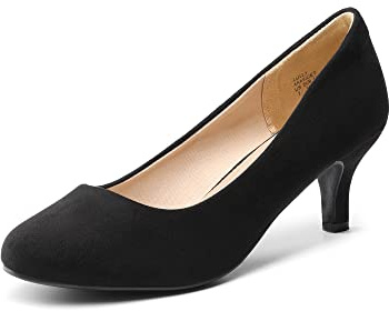 DREAM PAIRS Women‘s Comfortable Kitten Heels Pumps,Black-Suede,8W