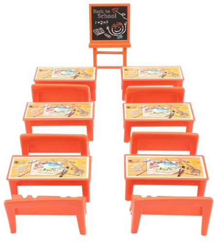 ABOOFAN Mini Paesaggistico Lavagna Nera Con Tavolino E Sedie Da Scrivania Set 13 Pezzi Per Casa Delle Bambole Dimensioni 3.15X1.38X1.18 Pollici