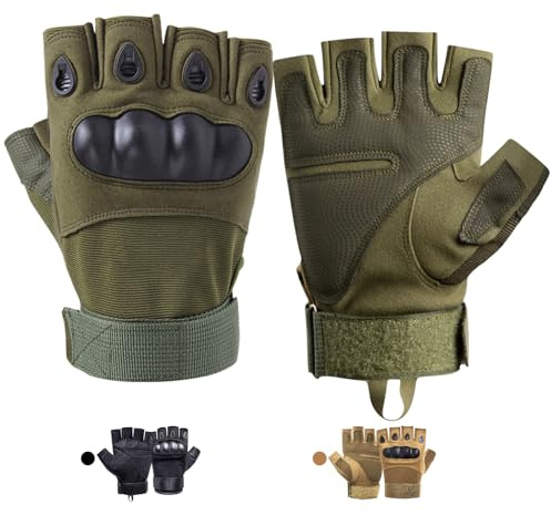 CubePlug Mens Breathable Padded Fingerless Motorcycle Gloves Half Finger Gloves for Cycling Hiking Climbing Outdoor Sports (Olive Green, XL)
