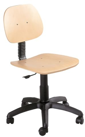 Topsit Arbeitsstuhl IND103 aus Holz, Buche klar lackiert, Stufenlose Sitzhöhenverstellung mit Toplift und Kunststoff-Fußkreuz