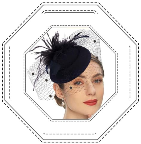 Jovono 20s Fleur Plume Bandeau Dentelle Voile fascinateur Chapeau mariée Cocktail thé fête Coiffure pour Les Femmes (Noir)