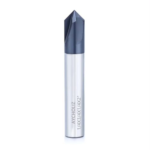 AYCHOLIZ Carbide Chamfer End Mill 90 Degree 1/4 Shank Dia - V Groove, AlTiN Coated 4 Flute - for Alloy Steels,Hardened Steels