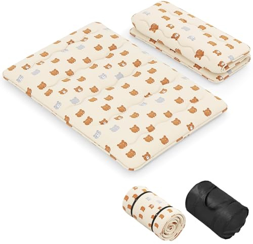 GIANTEX Materasso Futon Pieghevole, Tatami Futon Giapponese Portatile con Borsa, Copertura Lavabile, 2 Bende Incluse, Letto Futon Spesso e Traspirante per Camera da Letto per Adulti (Marrone,Doppio)