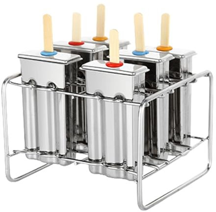 Molde de helado de acero inoxidable, molde reutilizable para paletas, moldes de metal para polos, moldes de acero inoxidable con soporte, moldes de helado con 100 palos de madera