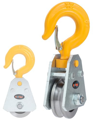KATSU Tools 2 Ton Snatch Block, Wire Rope Bearing Pulley Wheel, with Swivel Hook and Latch, 12mm Max Rope Diameter, for Construction Workshop Hoist Winch Pulling Lifting 182195