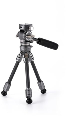 Tilta Treppiede per Fotocamera Tavolo Video Testa Fluida con Gambe in Fibra di Carbonio a 1 Stadio, Filettatura da 1/4-20, Piastra Arca, Carico Massimo 3 KG - Grigio Spazio TT-VT03-FB-SG
