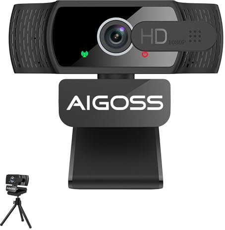 1080P Full HD PC Webcam per riunioni e streaming, Campo Visivo 95°, Autofocus, USB Plug&Play, Microfono integrato,Protezione della privacy, Treppiede, per Microsoft Teams, Google Meet, Zoom ecc