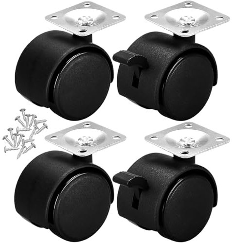 Xpieoyrm Lote de 4 Ruedas pivotantes para Mueble, Ruedas giratorias 100mm, 2 ruedas con freno y 2 sin frenos, Silencioso y Resistente Ruedas para Banco de Trabajo, Ruedas de Transporte