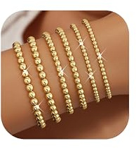 Chriscoco 5-6 Pièces Bracelet Femme Or Argent, Bracelet Plaqué Or 14 Carats Lot Bracelet Perles Ensemble de Bijoux Réglable Cadeau pour Femme Filles, 6PCS-G