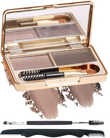 Sopracciglia Polvere Kit, 2 Colori Waterproof Eyebrow Palette Makeup Filling, Colore Sopracciglia, Waterproof Long Lasting Brow Powder, Natural Looking Brow, With Mirror Brow Brush and Razor Kit-03