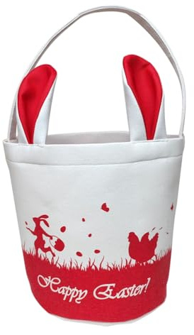 Steowsey Cesta de Pascua, cesta vacía de lona con asas, bolsas plegables para ropa, juguetes, color rojo, fácil de instalar, fácil de usar