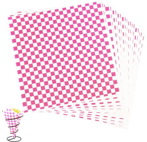 Deli pappersblad, 100 ark pommes papper för korg, miljövänligt bakpapper, wrap papper för hamburgare, inte klibbigt brödpapper för mat ost smörgås hamburgare pommes (28 x 26 cm, rosa)