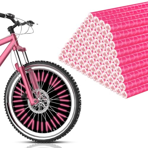 72 riflettori per raggi per bicicletta, colore rosa, riflettori, visibilità a 360°, riutilizzabili, riflettori, per ruote a raggi comuni