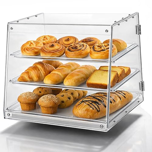NowCooks Joymaney 3 Tier Pastry Display Case | Countertop Bakery Display with Secure Magnetic Doors, Helps Keep Cakes & Desserts Fresh, Clear Acrylic, Sturdy No-Flex Design for Cafes & Home Use