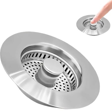 Filtre et Bouchon Évier Cuisine 3 en 1 en Acier Inoxydable - Protection Anti-Colmatage et Prévention des Odeurs, Installation Facile, Compatible avec Trou d'Évier 75-86mm