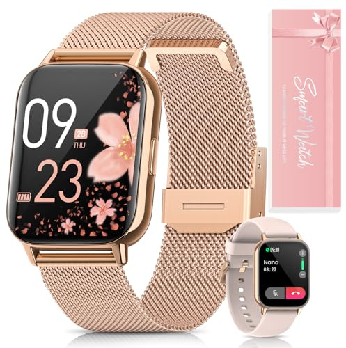2026 Reloj Inteligente Mujer, 1.83 HD Smartwatch con Llamadas/Función Femenina/Pulsómetro/SpO2/Monitor de Sueño Calorías 113+ Modos Deportivos Podómetro WhatsApp IP68 Android iOS Oro Rosa, Regalo