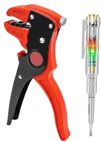 argtnayk - Alicates para pelar automáticos, pinzas eléctricas, juego 2 en 1 con bolígrafo de prueba LED, pelador eléctrico de 0,2 a 5,5 mm², antigolpes para electricista DIY
