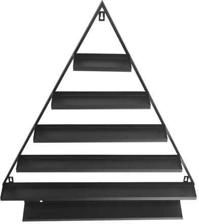 Scaffalatura per unghie montata a parete, 6 pezzi, in metallo dorato, triangolare e orizzontale, supporto per smalto a 5 livelli, per bottiglie di smalto, cosmetici e decorazioni (nero, altezza 70 cm)