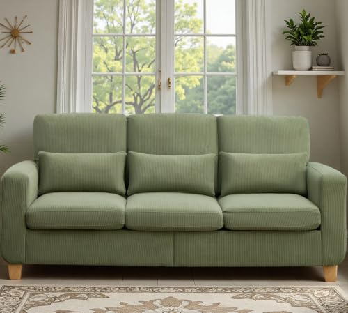 EBELLO Canapé 188 cm, canapé 3 à 5 Places, canapé Moderne en Velours côtelé | canapé de salon adapté aux petits espaces, chambres, appartements et bureaux, vert herbe