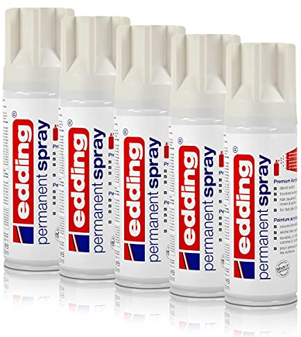 5x edding Permanent Spray verkehrsweiß glänzend 200 ml Premium Acryllack, RAL 9016
