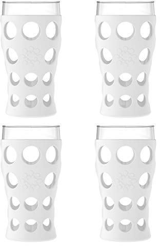 Lifefactory 20-Ounce Beverage Glasses with Protective Silicone Sleeves, 4 Count (Pack of 1), Optic White, LF340141C4