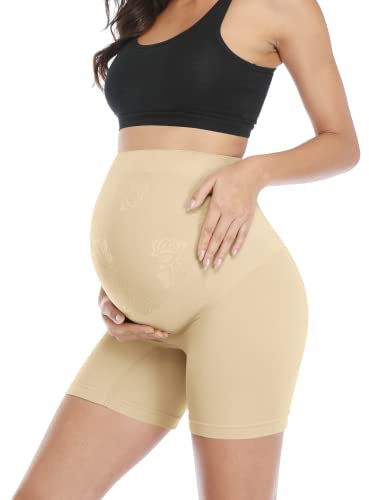 POSHGLAM - Ropa Interior para Embarazo, Cintura Alta, Media Muslo, Bragas - Beige - Large