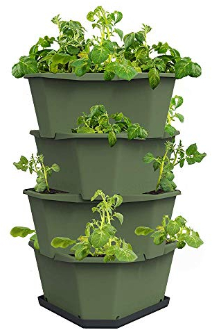 GUSTA GARDEN Paul Potato Kartoffelturm 4 Etagen Dunkelgrün - Hochbeet Turm Kartoffeln - Garten & Balkon - Schädlingsschutz - 0,2m² - 56L Erdvolumen